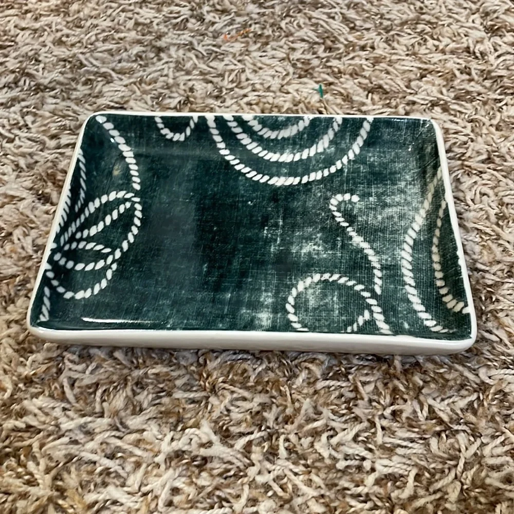 J. Crew Ceramics Catch All Tray Nautical Batik Rope - White & Teal